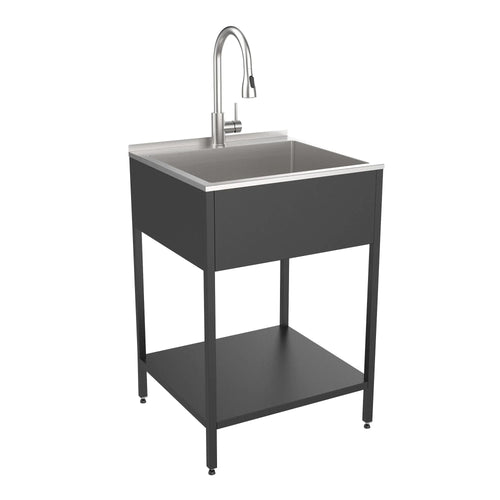 Lavatoio e supporto per lavatoio in acciaio inox, L 24 x P 22 x H 35 pollici