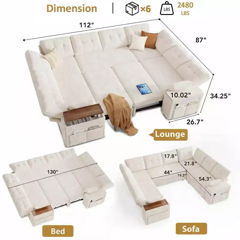Divano componibile letto modulare Dyonery 112 con letto estraibile, divano componibile a U con contenitore, sedute extra larghe e profonde per il soggiorno