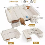 Divano componibile letto modulare Dyonery 112 con letto estraibile, divano componibile a U con contenitore, sedute extra larghe e profonde per il soggiorno