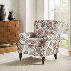 Araceli traditionele houten bloemenfauteuil met bekleding, hoge rugleuning en sierspijkerrand| ART OF LIVING DESIGNS