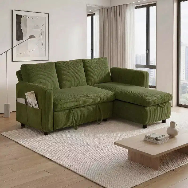 Dyonery 81-Sitzer-Schlafsofa, L-förmiges Ausziehsofa mit wendbarer Recamiere mit Stauraum, USB-Anschluss und verstellbarer Rückenlehne