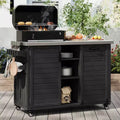 Isola da cucina da esterno da 78,3 pollici con piano di lavoro in acciaio inox, stazione barbecue pieghevole e armadietti contenitori, nera