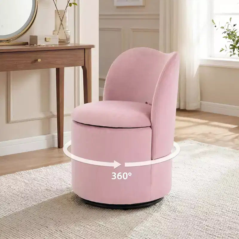 Sedia girevole da toeletta con contenitore, sgabello rotondo imbottito per trucco con schienale, poltroncina decorativa a cilindro morbida e imbottita per camera da letto e soggiorno