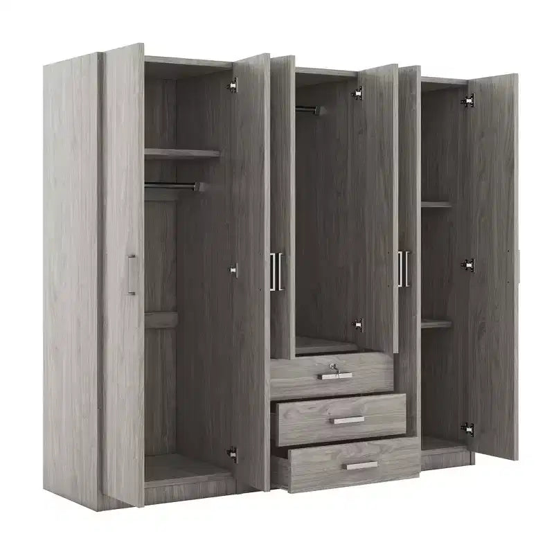 Armario de madera de 6 puertas con cajones para dormitorio