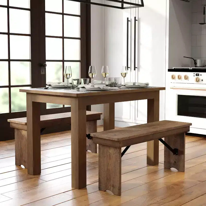 Mesa de comedor rústica Flash Furniture de pino macizo, rectangular, de 46 x 30