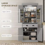 Credenza dispensa da cucina da 71 con luci LED, 6 ripiani sulle ante, un cassetto e 4 ripiani regolabili