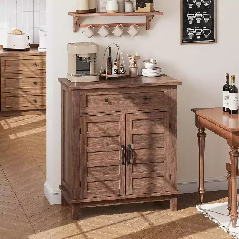Rustieke opbergkast van 31,5 inch met deuren met latten, 3 verstelbare niveaus en dubbele deuren, voor keuken, eetkamer en thuiskantoor