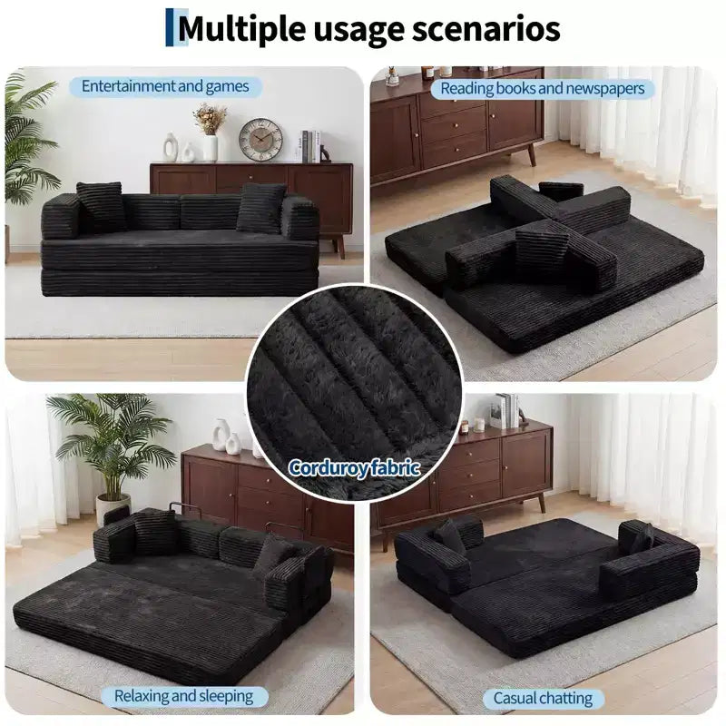 80.7 καναπές-κρεβάτι 5-σε-1 Convertible Sleeper - Κοτλέ, 1200 lbs, Χωρίς συναρμολόγηση