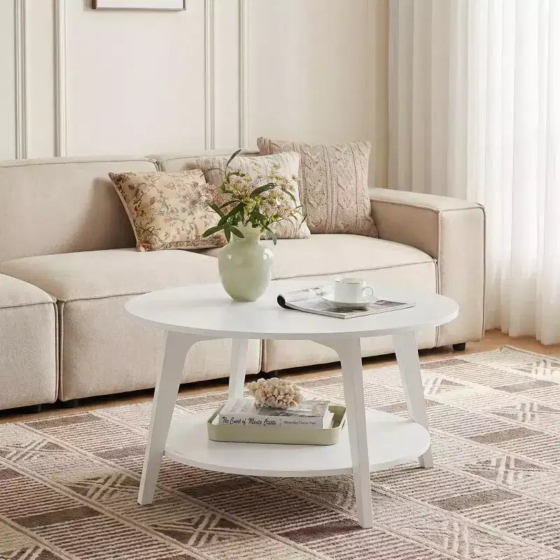 Honingbruine ronde salontafel met 2 opbergniveaus, 31,5 x 17,7 inch, ideaal voor de woonkamer