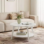 Honingbruine ronde salontafel met 2 opbergniveaus, 31,5 x 17,7 inch, ideaal voor de woonkamer