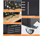 Gereedschapskist op wielen van 61 inch met 10 laden en garagewerkbank met stekkerdoos, blad van massief rubberhout, zware mobiele werkstationskast met draagvermogen van 1675 LBS