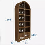 Libreria ad arco da 72" con cassetto contenitore, mobile espositore moderno in legno a 6 ripiani con scaffali aperti e cassetto inferiore, anta curva