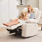 Drehbarer Schaukel-Relaxsessel mit Massage und Wärme, 360°-Gleiter mit Getränkehaltern und Seitentaschen, ergonomisches Loungesofa für Wohnzimmer, Wohnmobil und Kinderzimmer