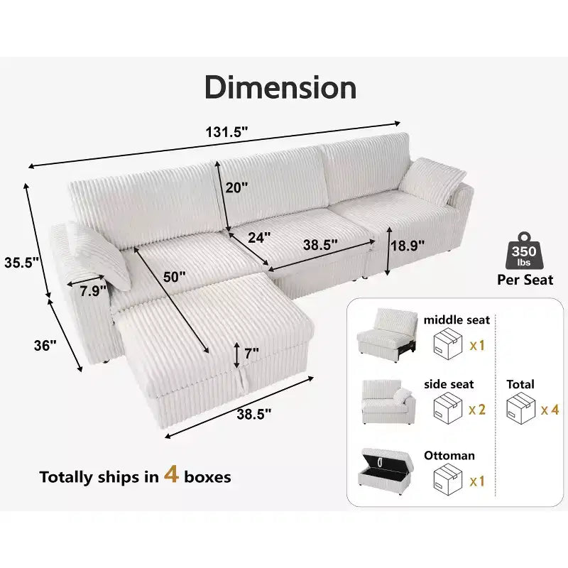 Modulares Cord-Sofaelement von Dyonery mit abnehmbaren, waschbaren Bezügen