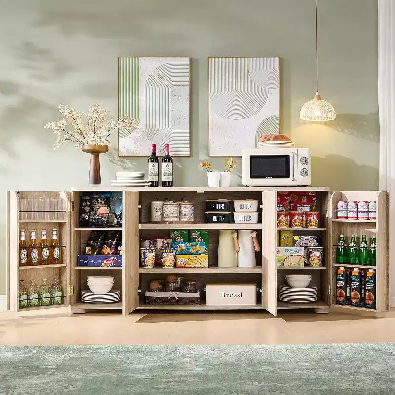Aparador de cocina con 4 puertas y estantes, aparador moderno grande para almacenamiento, aparador bar para café de 66 pulgadas