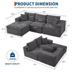 Sofá moderno 108, sofá tapizado de 3 plazas en forma de L con cojines, asiento profundo, no requiere montaje