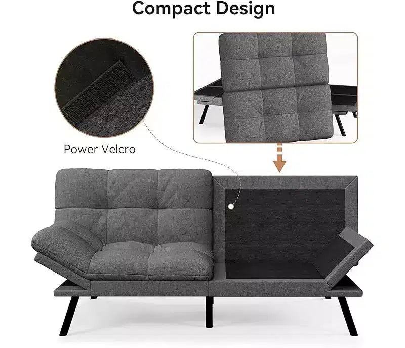 Sofá futón convertible en cama con respaldo ajustable y reposabrazos extraíbles