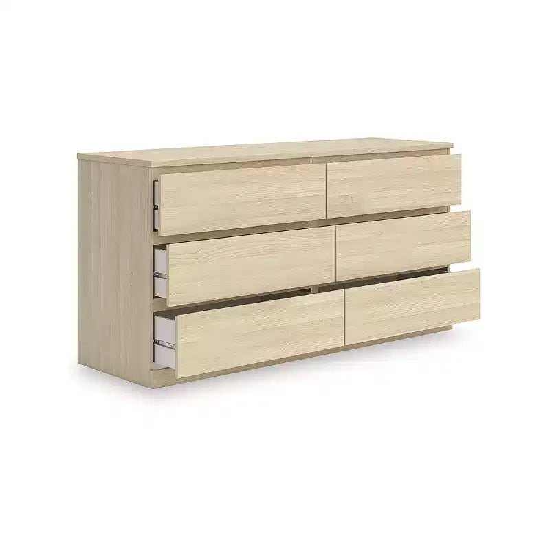 Signature Design by Ashley moderner Onita-Schrank mit 6 Schubladen, Kommode mit natürlicher brauner Holzoberfläche und grifflosem Design