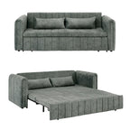 Aksamitna tapicerowana nowoczesna sofa wypoczynkowa z funkcją spania, rozkładana, z podłokietnikami w kształcie wałków i ozdobiona miedzianymi ćwiekami