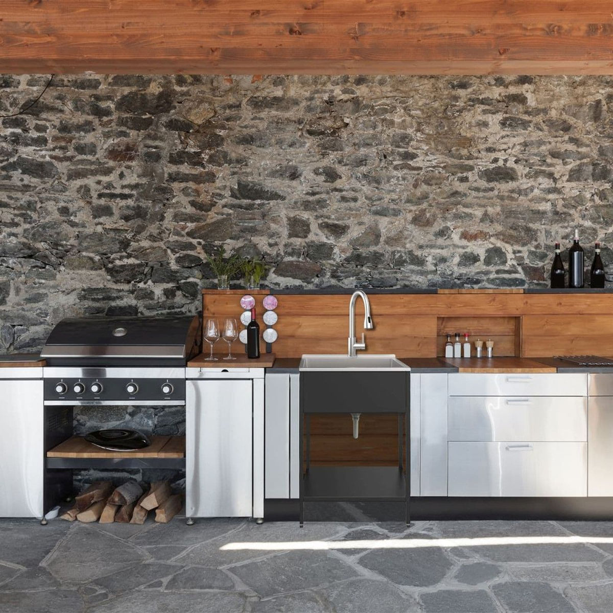 Lavatoio e supporto per lavatoio in acciaio inox, L 24 x P 22 x H 35 pollici