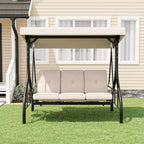 Altalena da esterno convertibile 2-in-1 a 3 posti con tettuccio regolabile, letto-altalena da patio con supporto, cuscini spessi e portabicchieri, per cortile, giardino e veranda