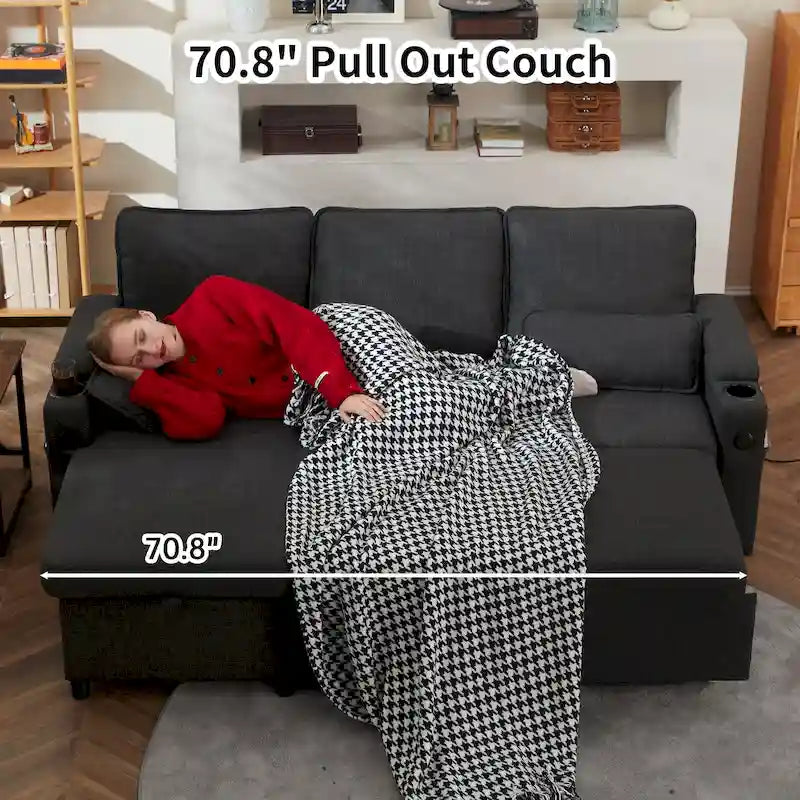 80 L-förmiges Schlafsofa, Schlafsofa mit ausziehbarem Bett, wendbares Schlafsofa