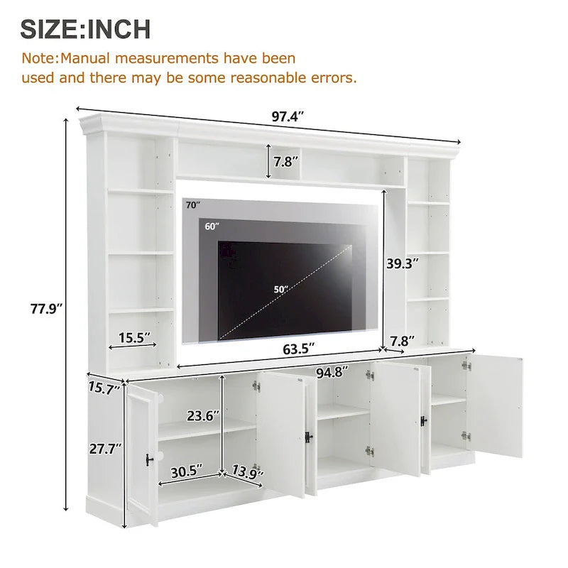 Set da parete per centro d'intrattenimento in 4 pezzi con ponte per TV fino a 70 , mobile TV W/ripiani regolabili, ampia consolle multimediale