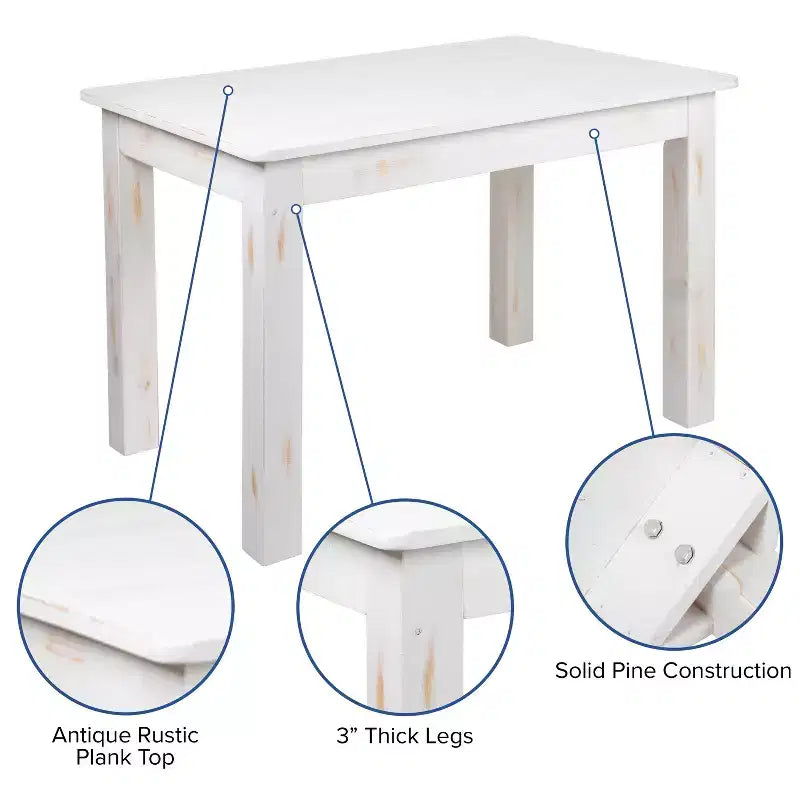 Mesa de comedor rústica Flash Furniture de pino macizo, rectangular, de 46 x 30