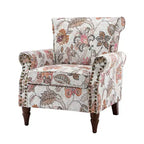 Araceli traditionele houten bloemenfauteuil met bekleding, hoge rugleuning en sierspijkerrand| ART OF LIVING DESIGNS