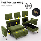 2-in-1-Ausziehsofa mit Stauraum und Ottomane, Chenille-Ecksofa mit USB-Anschlüssen für das Wohnzimmer