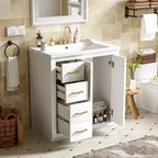 Meuble-lavabo de salle de bains de 30 po à lavabo simple, avec armoire et 3 tiroirs – noir / bleu / vert / indigo / blanc