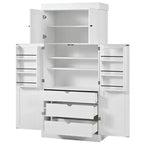Despensa de cocina independiente de 77 pulgadas de alto, armario de almacenamiento estilo granja con estantes ajustables, estantes en las puertas, cajones y botelleros - ModernLuxe