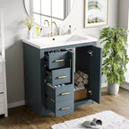 Meuble-lavabo de salle de bains de 30 po à lavabo simple, avec armoire et 3 tiroirs – noir / bleu / vert / indigo / blanc