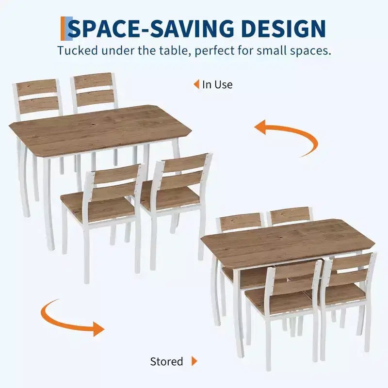 5-teiliges Küchentisch- und Stuhlset mit Metallgestell und abgeschrägtem Design