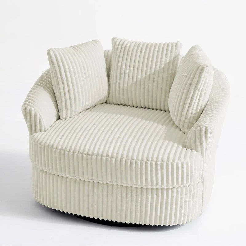 Set di 2 poltrone girevoli a conchiglia oversize da 43 W in morbido velluto a coste con cuscini