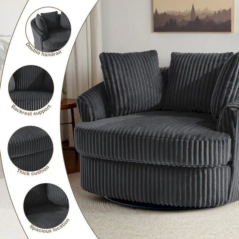 Set di 2 poltrone girevoli a conchiglia oversize da 43 W in morbido velluto a coste con cuscini