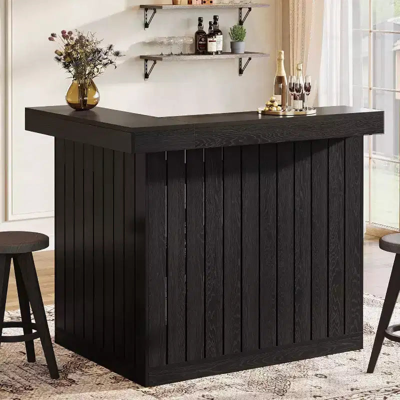 Lantine L-förmige Hausbar, 4-stufiger Eck-Bartisch mit Ablagefächern und Halterung für Weingläser für die Hausbar