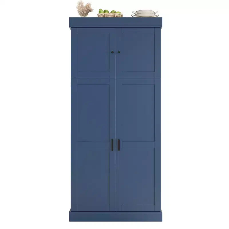 Despensa de cocina independiente de 77 pulgadas de alto, armario de almacenamiento estilo granja con estantes ajustables, estantes en las puertas, cajones y botelleros - ModernLuxe