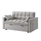 Divano letto loveseat 4 in 1 con braccioli e tasche portaoggetti, divano letto estraibile trapuntato multifunzione con schienale regolabile