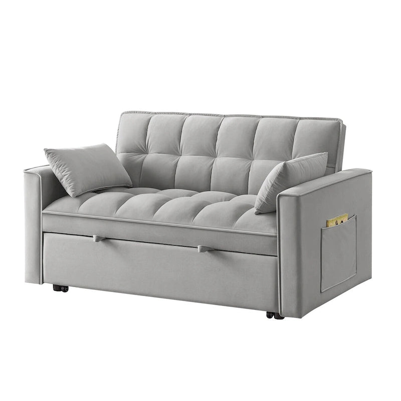 Divano letto loveseat 4 in 1 con braccioli e tasche portaoggetti, divano letto estraibile trapuntato multifunzione con schienale regolabile