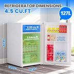 Mini-koelkast van 4,5 cu ft met vriesvak, compacte koelkast met omkeerbare deur, verstelbare thermostaat, energiezuinig, kleine koelkast