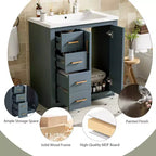 Meuble-lavabo de salle de bains de 30 po à lavabo simple, avec armoire et 3 tiroirs – noir / bleu / vert / indigo / blanc