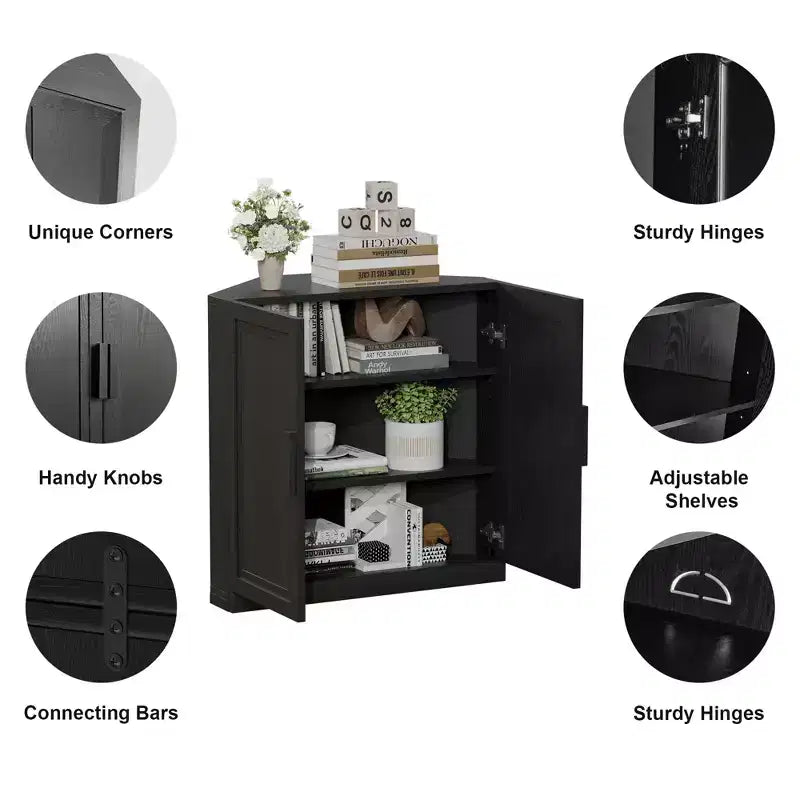Mobile angolare Dovelina con ripiani regolabili, credenza, mobile portabottiglie e mobile da cucina e sala da pranzo con ante in legno - 31H x 31W, 36H x 31W