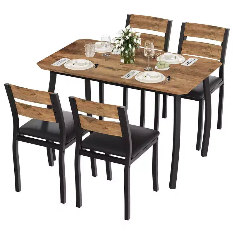 5-teiliges Küchentisch- und Stuhlset mit Metallgestell und abgeschrägtem Design