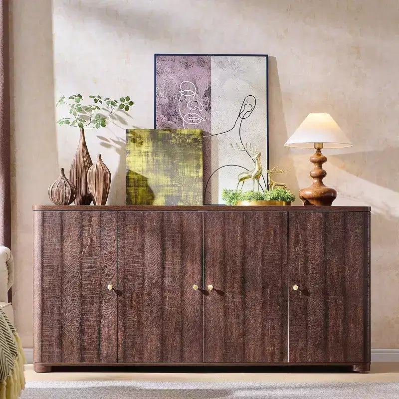 Aparador de cocina con 4 puertas y estantes, aparador moderno grande para almacenamiento, aparador bar para café de 66 pulgadas