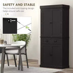 Credenza dispensa da cucina da 71 con luci LED, 6 ripiani sulle ante, un cassetto e 4 ripiani regolabili