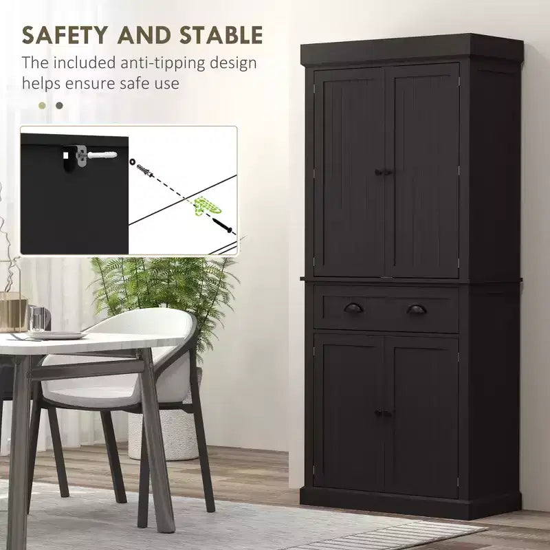 Credenza dispensa da cucina da 71 con luci LED, 6 ripiani sulle ante, un cassetto e 4 ripiani regolabili