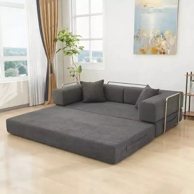 Dyonery 78 opvouwbare slaapbank, corduroy bank, kingsize vloerslaapbank, 4-in-1 doe-het-zelf modulaire combinatiebank, uitklapbaar, comfortabele bank.