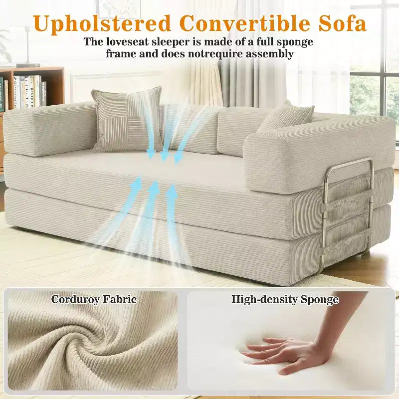 Dyonery 78 opvouwbare slaapbank, corduroy bank, kingsize vloerslaapbank, 4-in-1 doe-het-zelf modulaire combinatiebank, uitklapbaar, comfortabele bank.