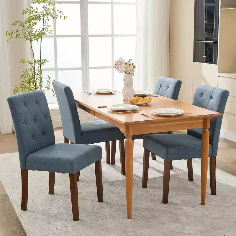 Set di 6/4 sedie da pranzo Parsons con bottoni capitonné, sedie da cucina in tessuto imbottito con gambe in legno e sedute imbottite, stile moderno